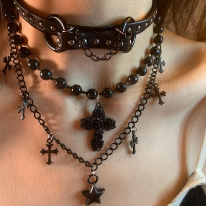 Black Tassel Cross Necklace