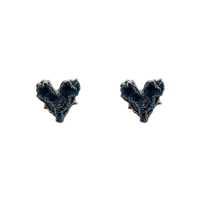 Denim Heart Stud Earrings