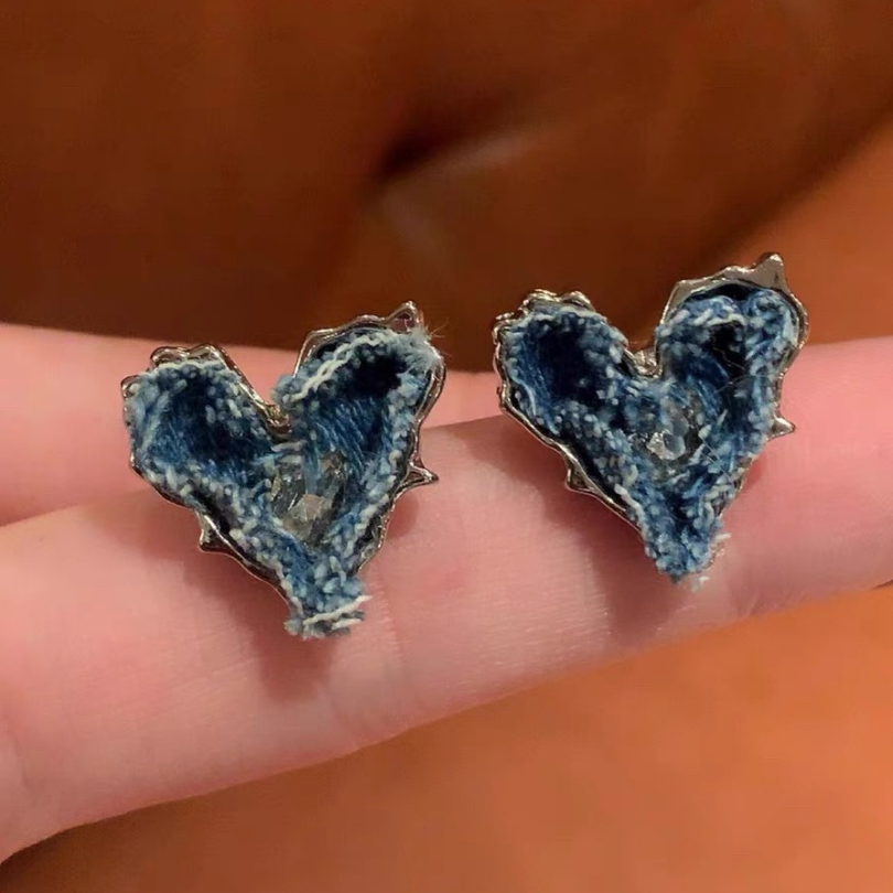 Denim Heart Stud Earrings