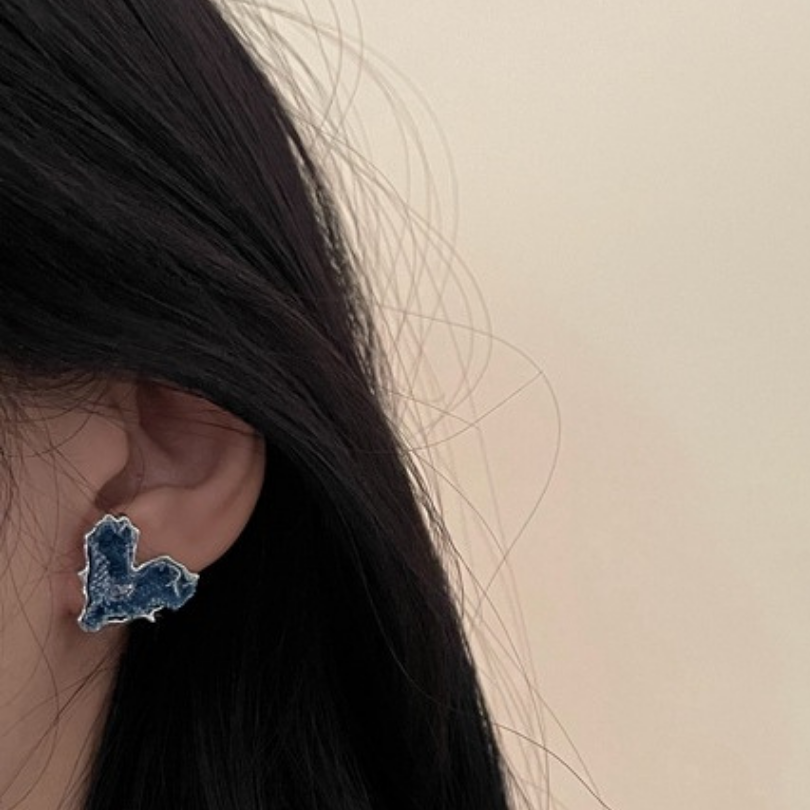 Denim Heart Stud Earrings