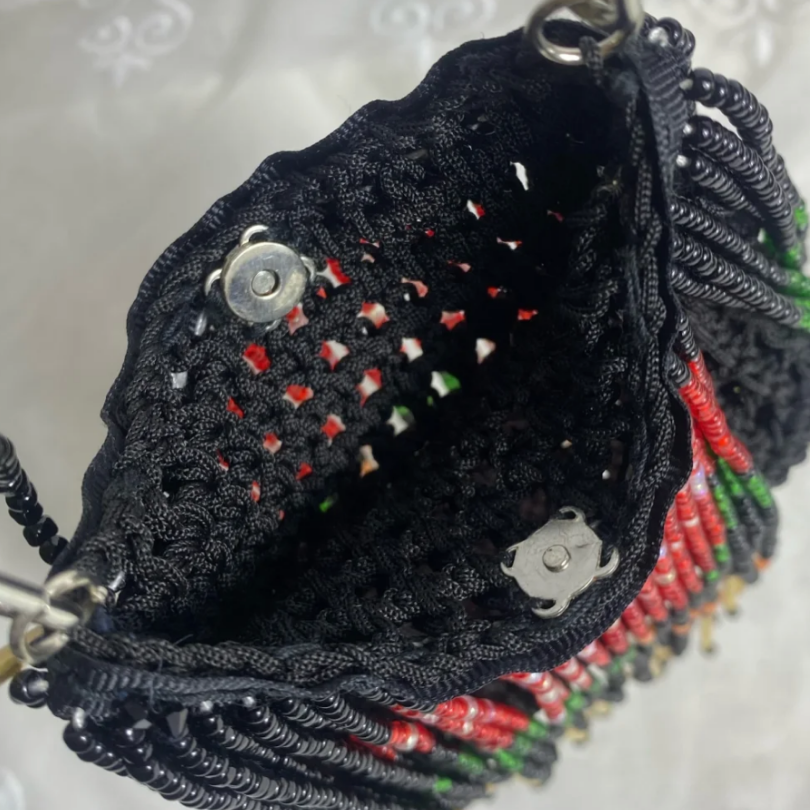 Designer Handcrafted Black Tulip Beaded Handbag