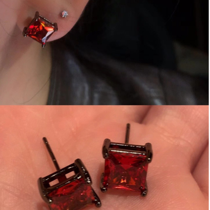 Gunmetal and Red Zircon Earrings (3 Pieces)