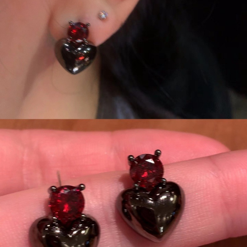 Gunmetal and Red Zircon Earrings (3 Pieces)