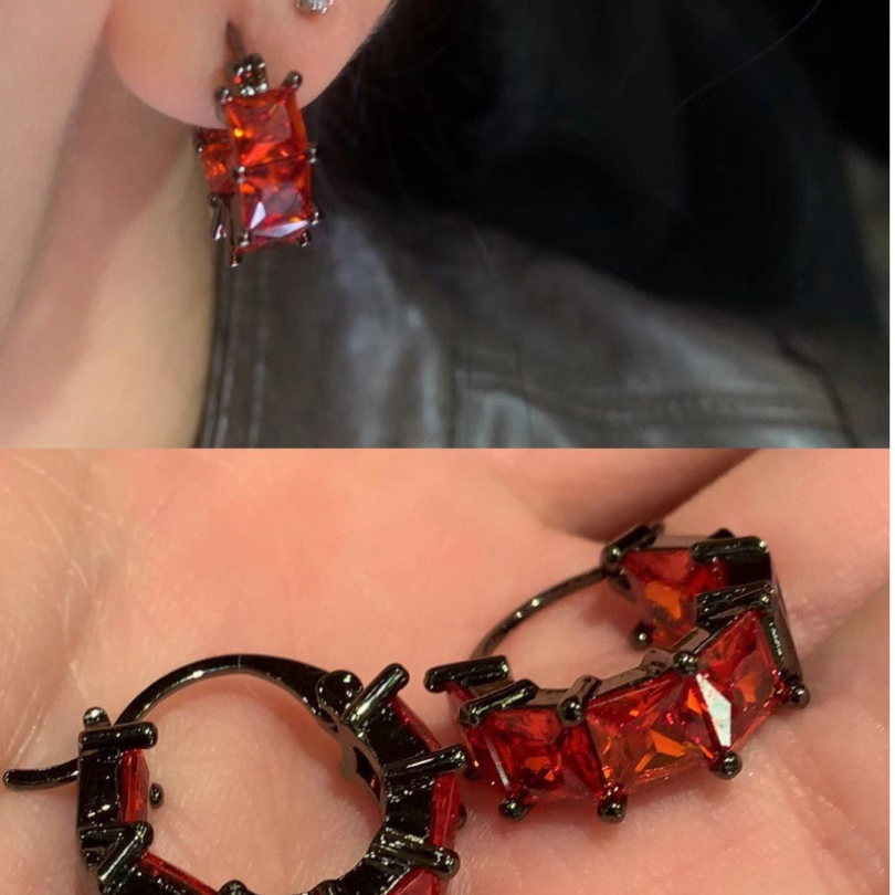 Gunmetal and Red Zircon Earrings (3 Pieces)