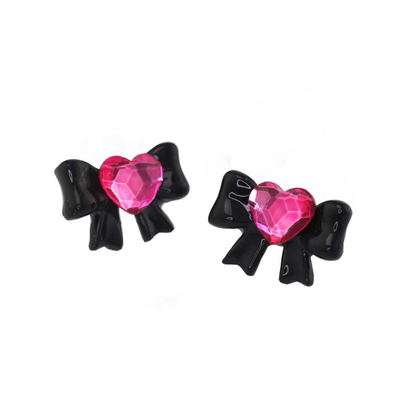 Red Heart Cross / Pink-Black Bow Earrings